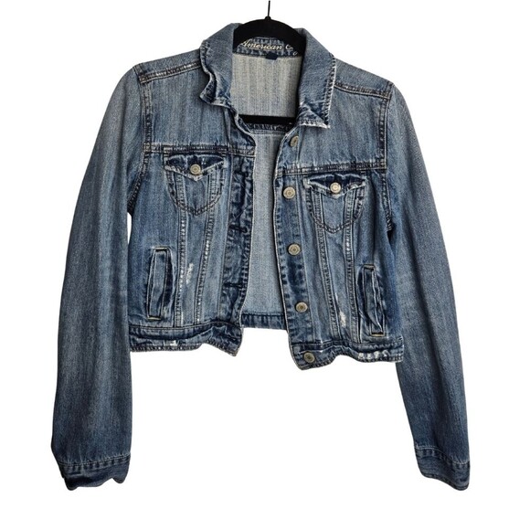 American Eagle Outfitters Cropped Denim Jean Jacket Casual Timeless Y2K Size M - Picture 1 of 11